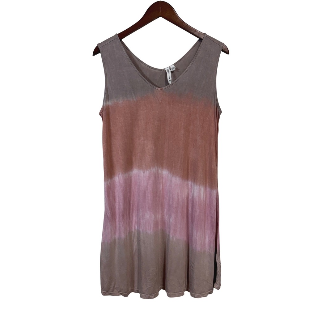 Cable & Gauge Womens Large Ombre Tie Dye V-Neck Sleeveless Tunic Tank Top Dress